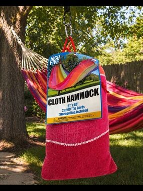 Boho Outdoor Hammock NWT Pink Red Woven Cloth Backyard Camping Lounge w/ Bag